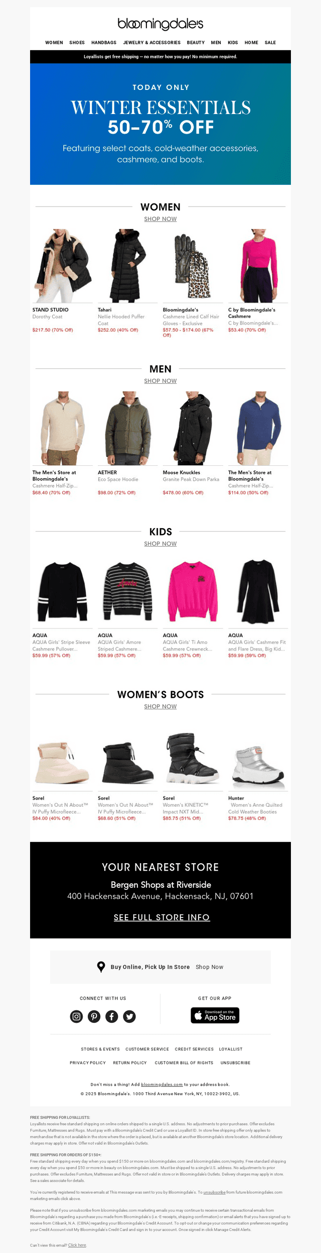 Today only! 50-70% off winter essentials