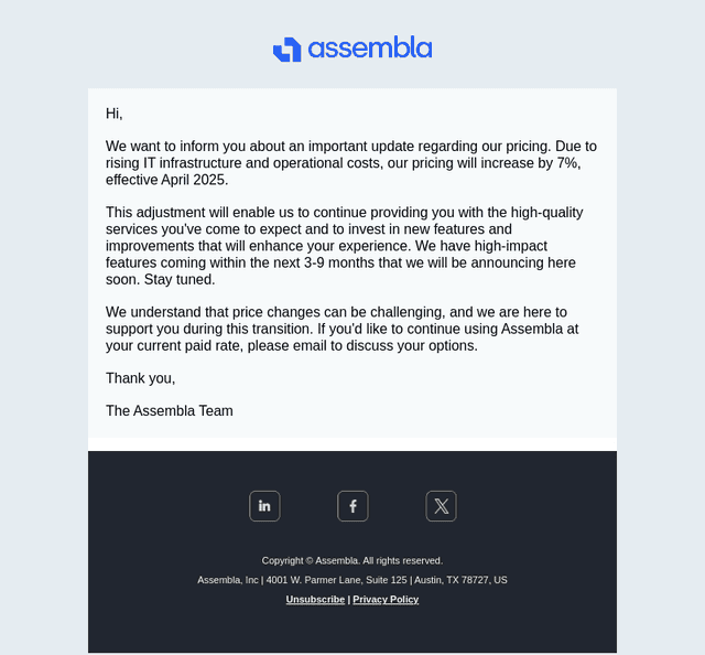 Upcoming 7% Price Adjustment – Effective April, 2025