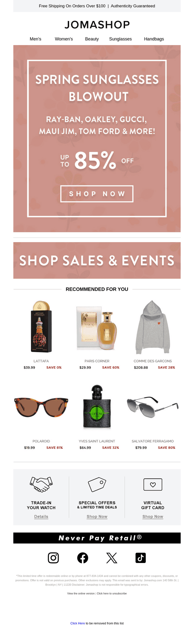 SUNGLASSES BLOWOUT | 85% OFF