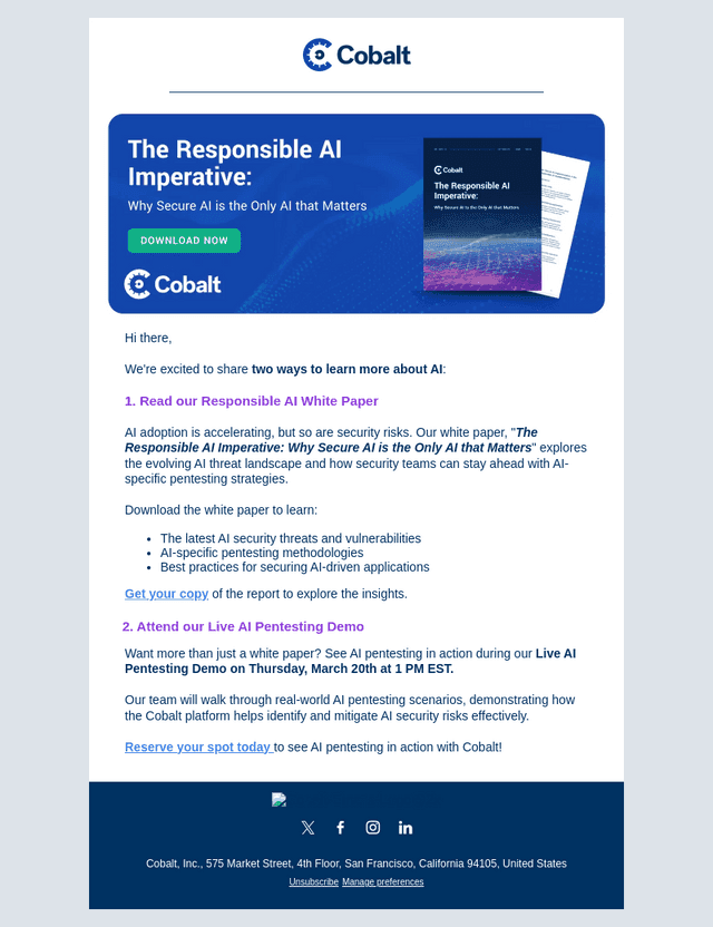 Cobalt email from Thu, Mar 6, 2025