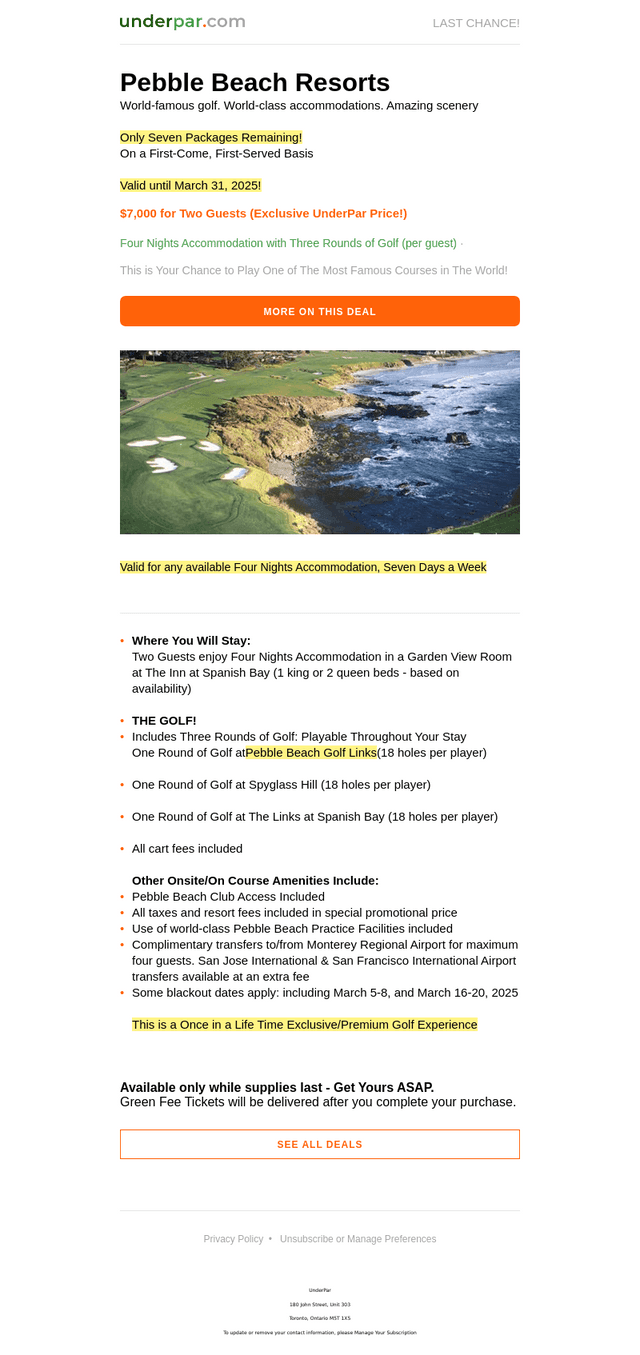 Act Fast! Only 7 Pebble Beach Packages Available!