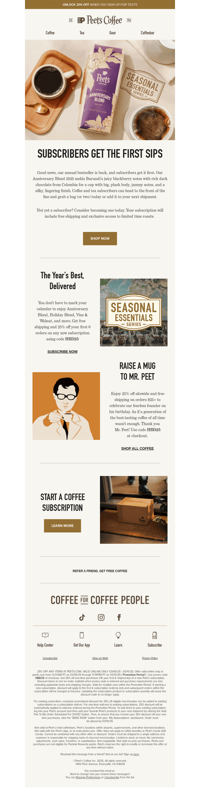 Peet's Coffee email from Fri, Mar 7, 2025