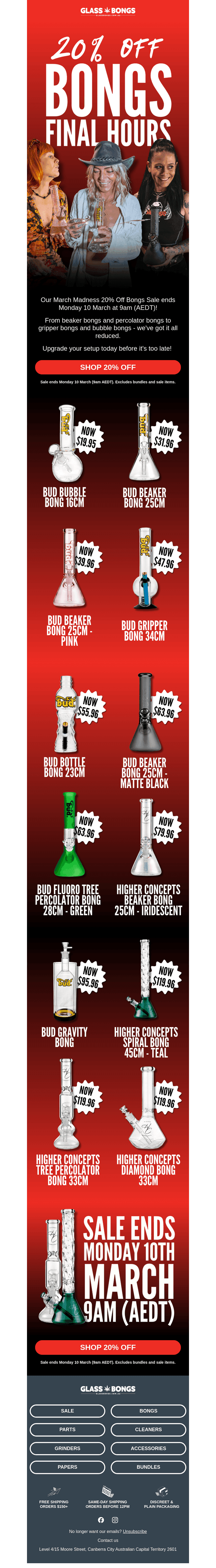 Final Hours: 20% Off All Bongs 💣
