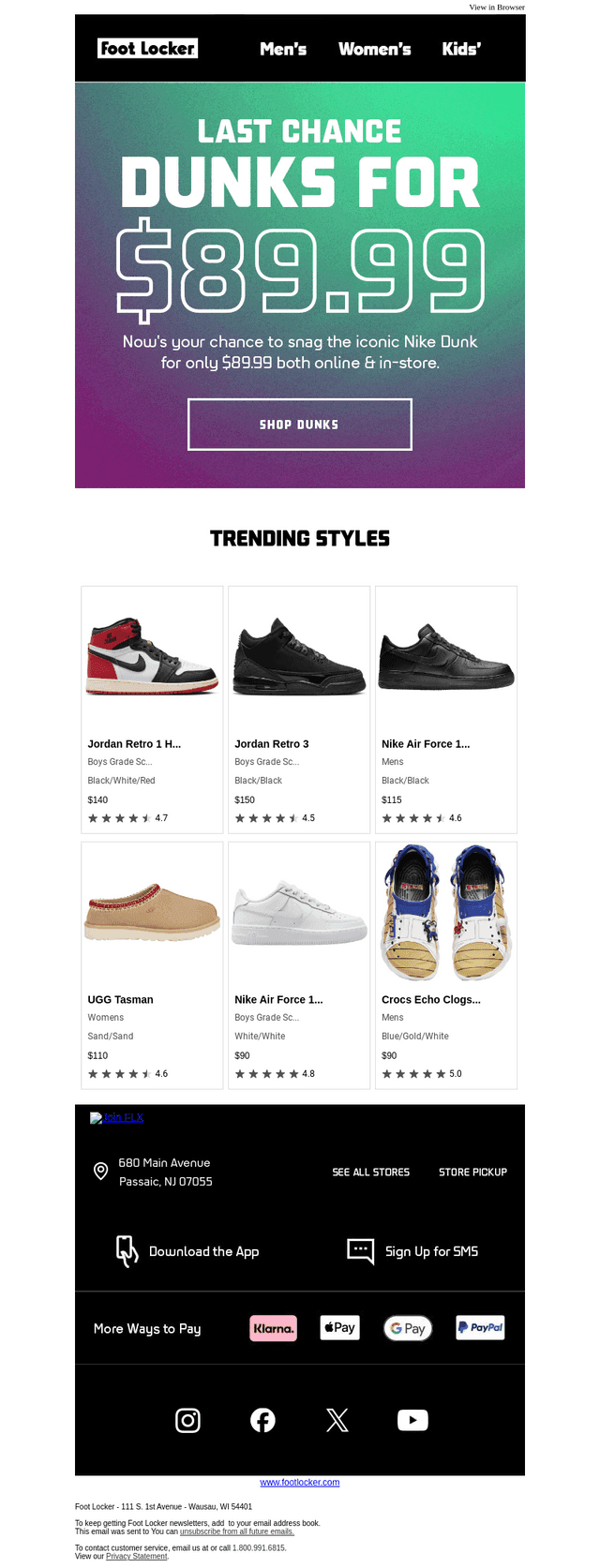 LAST CHANCE: Nike Dunks for $89.99!