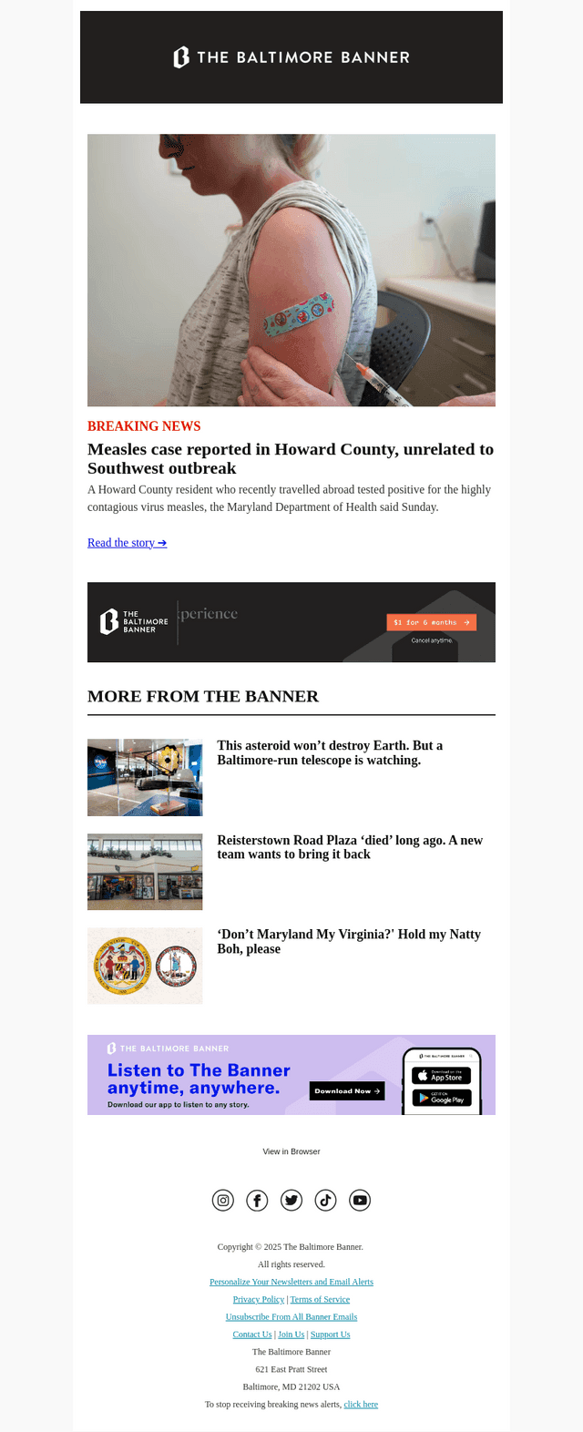Measles case reported in Howard County