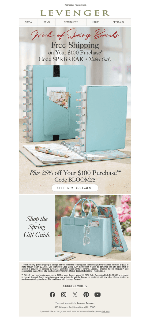 Spring Breaks Begin. Free Shipping Today.