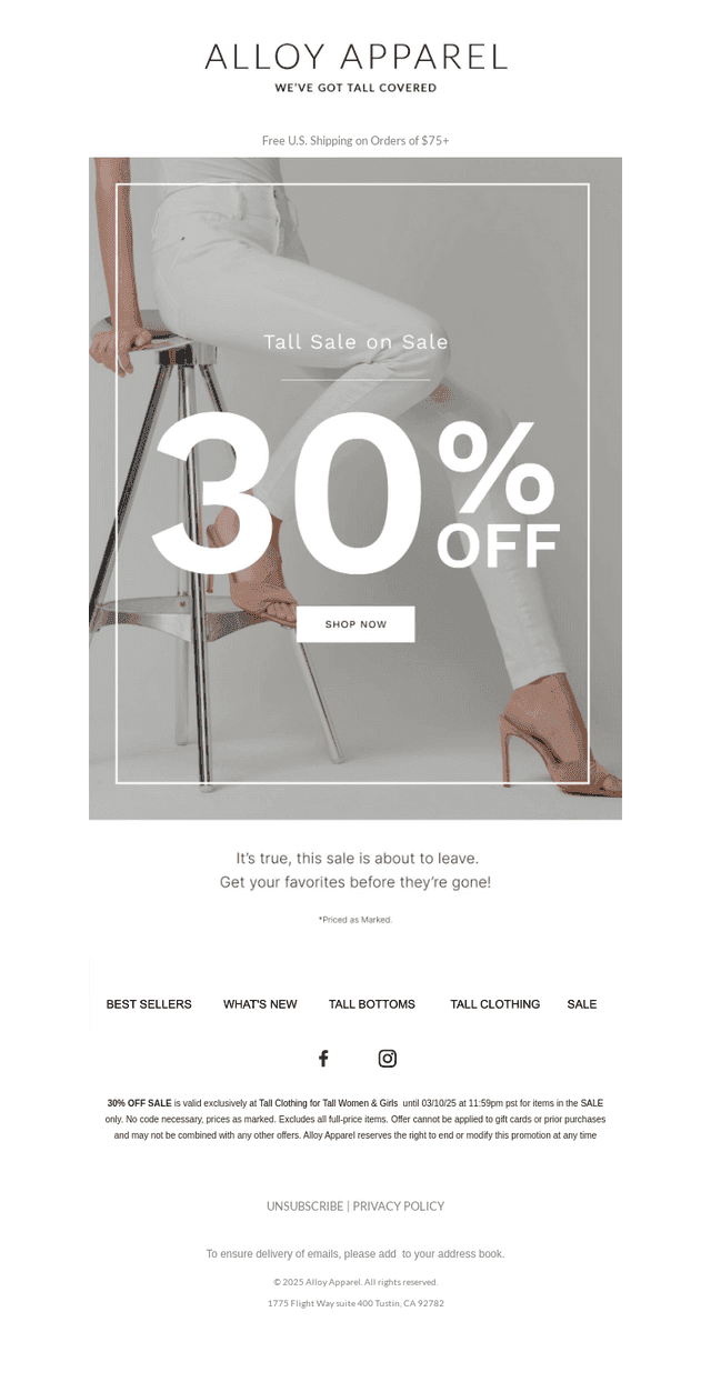 Alloy Apparel email from Mon, Mar 10, 2025