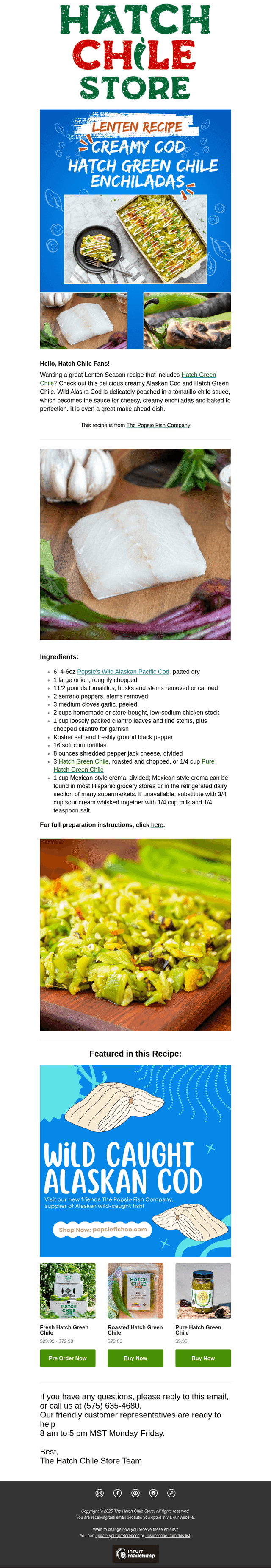 Hatch Green Chile & Creamy Cod Enchiladas