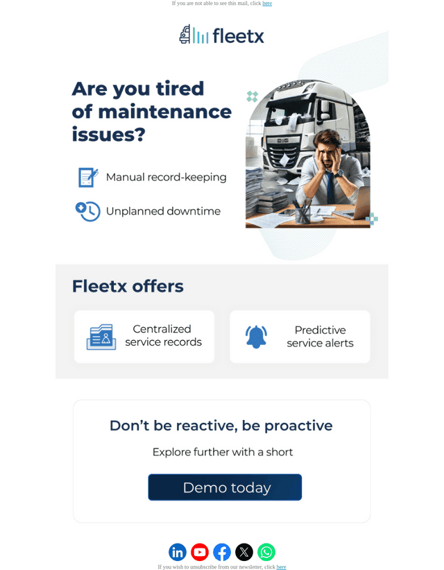 Hi , Unexpected Breakdowns Draining Profits? Prevent Them with Fleetx Maintenance!
