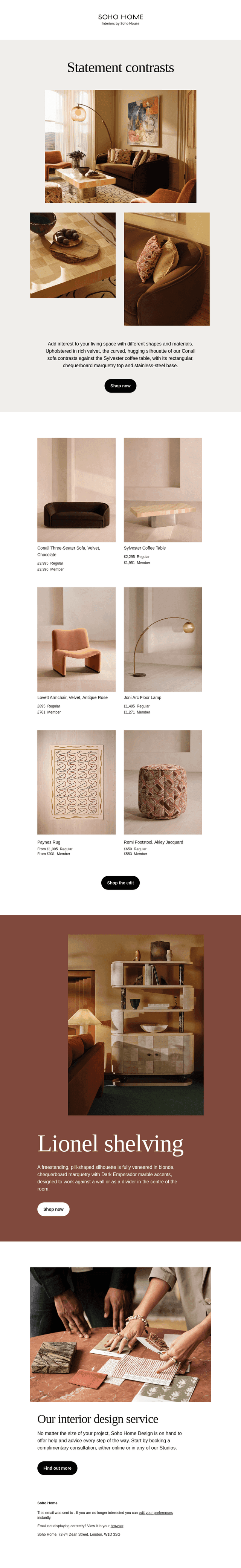 Contrasting shapes and materials