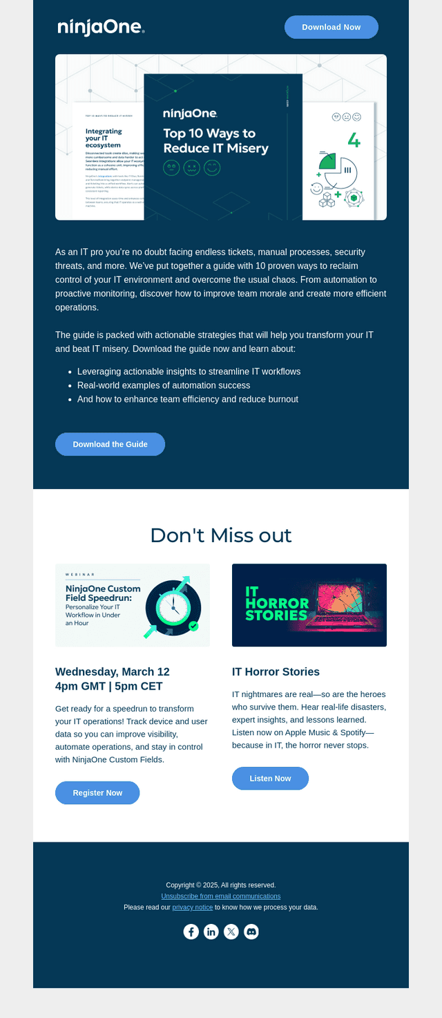 NinjaOne Newsletter: Transform IT. Beat IT misery