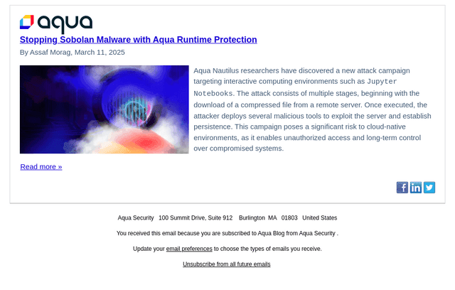 Stopping Sobolan Malware with Aqua Runtime Protection
