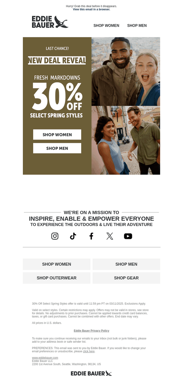 LAST CHANCE! 30% Off Select Spring Styles