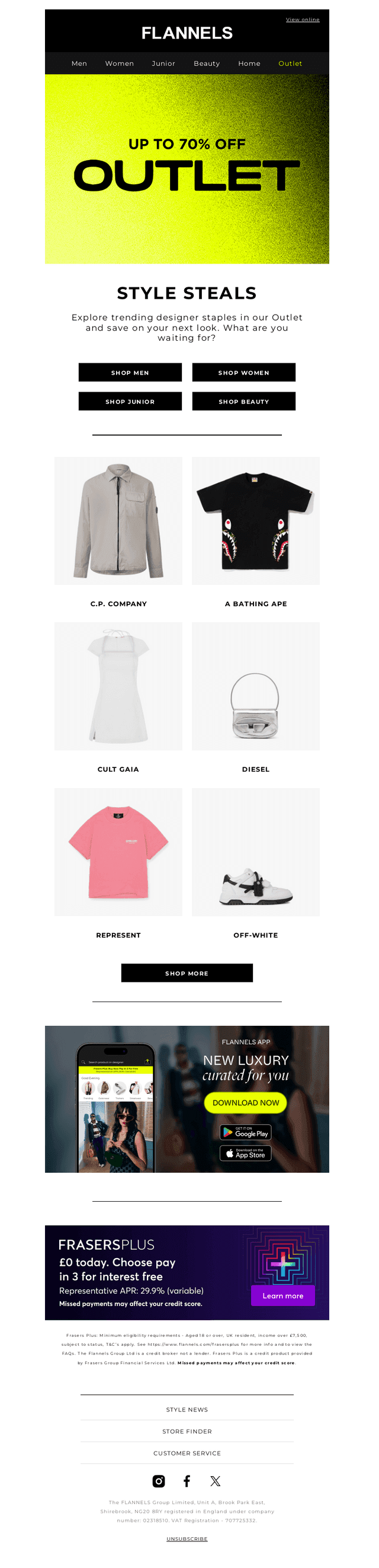 Up to 70% off bestsellers | OUTLET