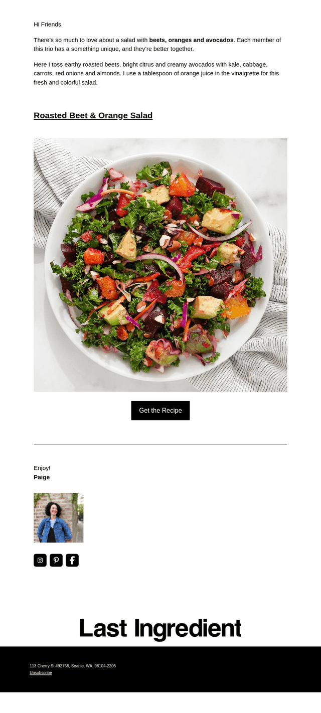 Roasted Beet Orange Avocado Salad