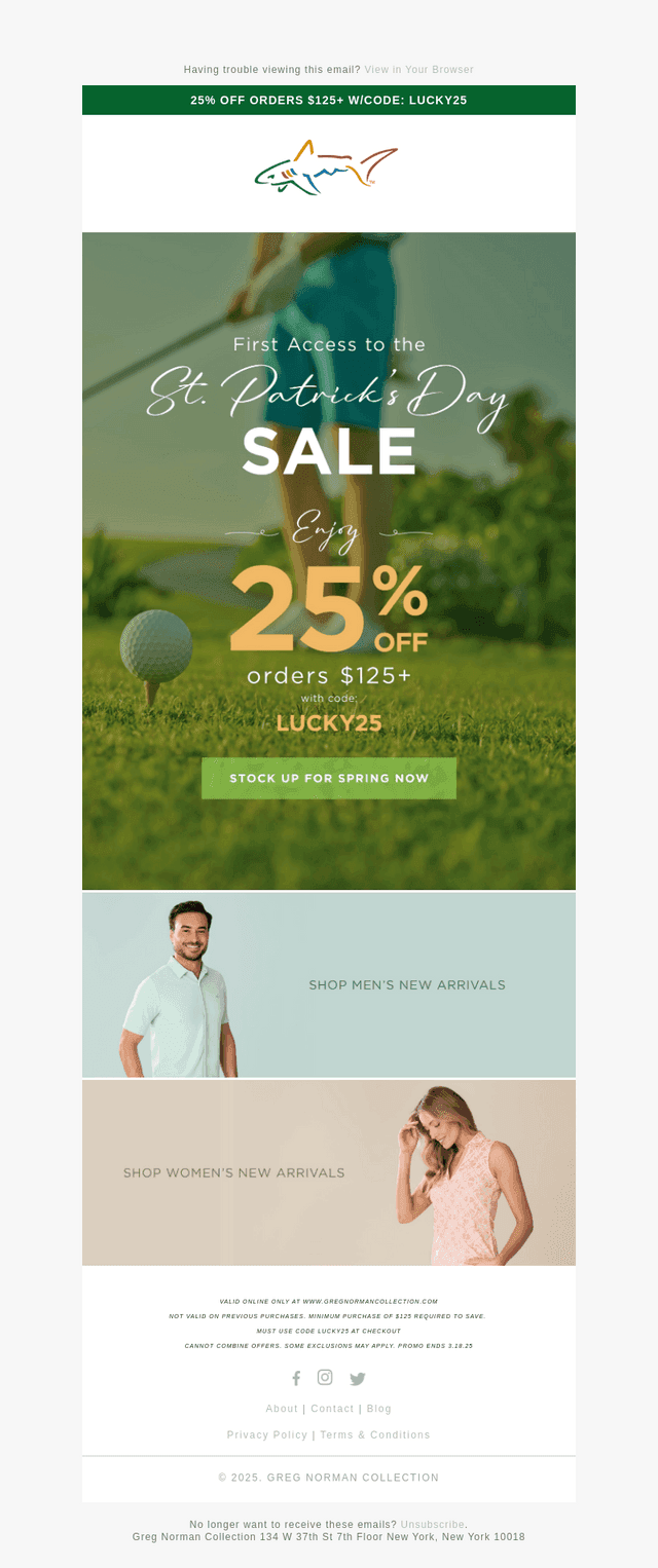 Greg Norman Collection email from Thu, Mar 13, 2025