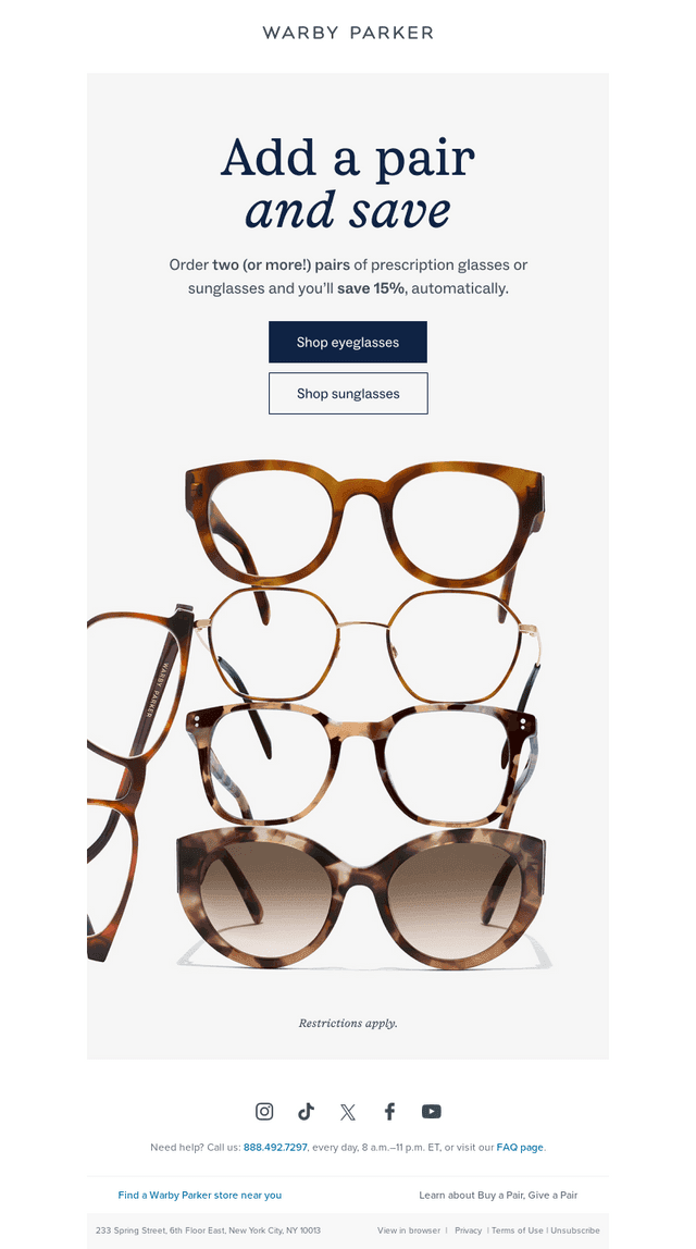 Pick a spare pair, get 15% off
