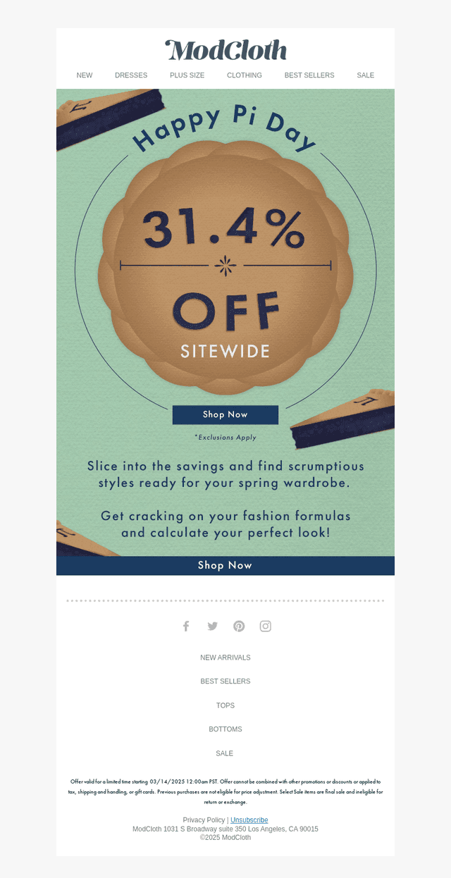 It's as Easy as π! 🥧 31.4% OFF Sitewide