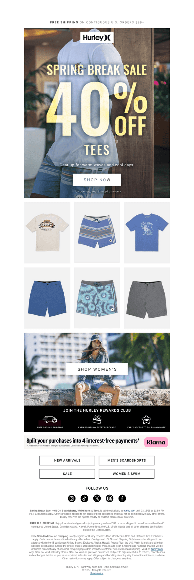 Spring break for less: 40% off trunks, tees, walkshorts