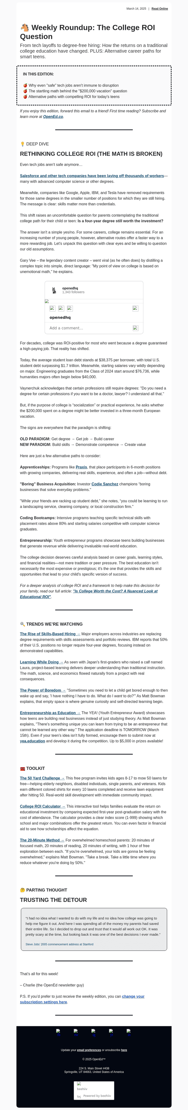 🐴 Weekly Roundup: The College ROI Question