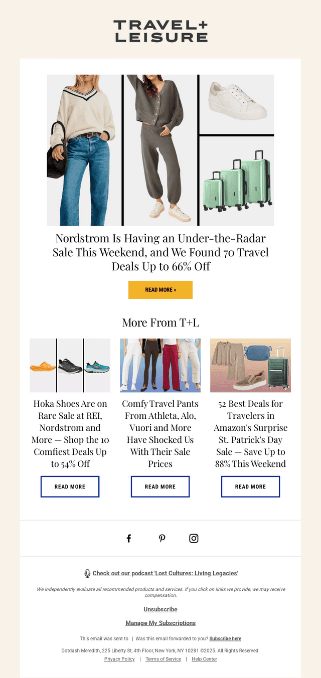 Travel + Leisure email from Sat, Mar 15, 2025