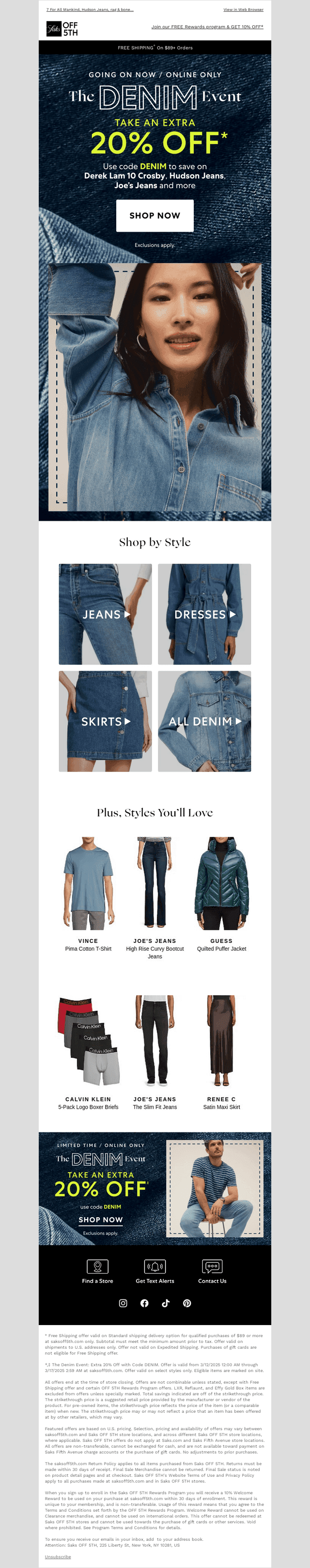 Extra 20% OFF! The Denim Event ends tomorrow