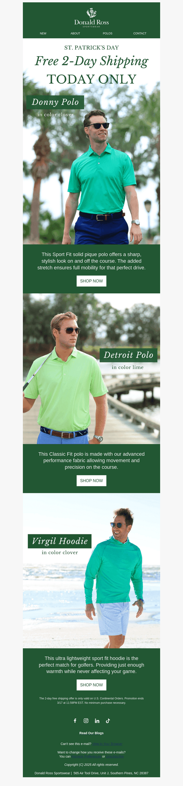 Donald Ross Sportswear email from Mon, Mar 17, 2025