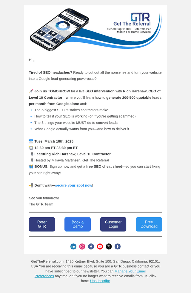 ⚠️Webinar Reminder: Tomorrow We're Hosting an SEO Intervention..