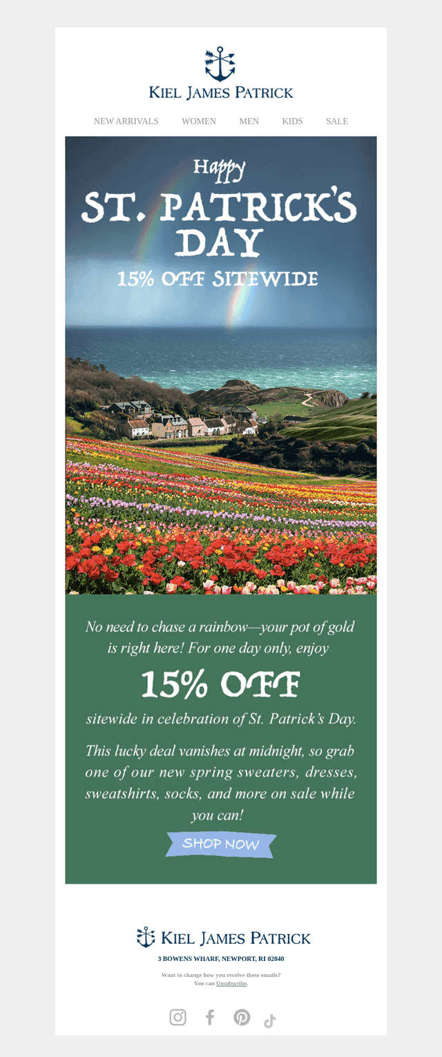 Enjoy 15% Off Sitewide For St. Patrick's Day