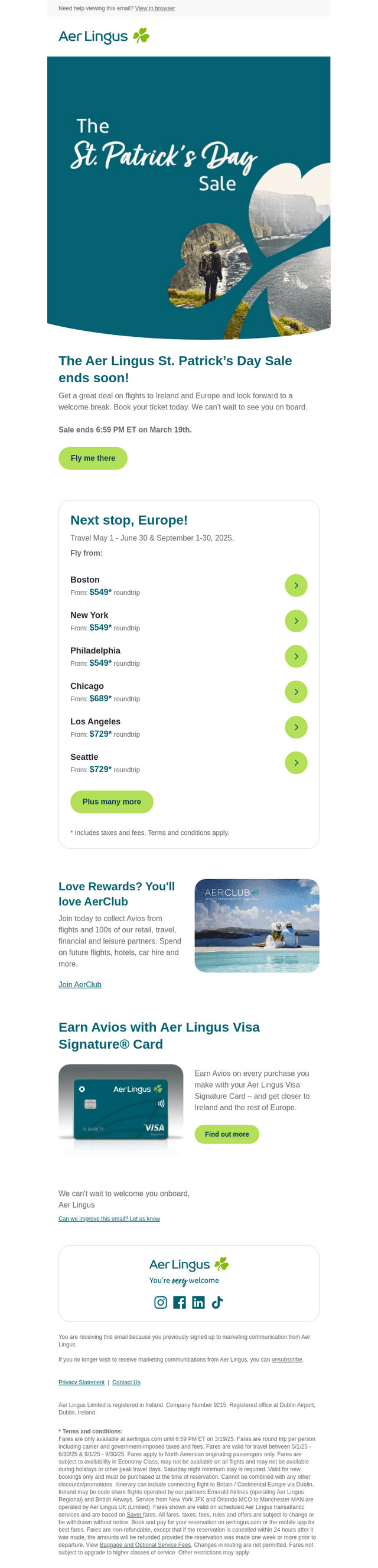 Aer Lingus email from Mon, Mar 17, 2025