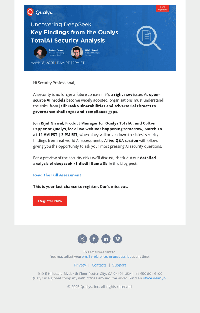 Final Reminder: Live AI Security Webinar on March 18