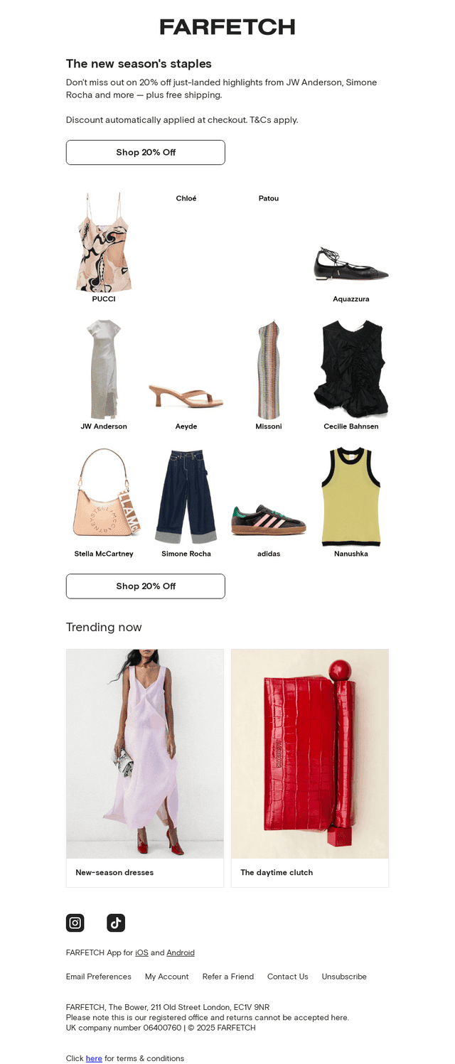 New-season staples have 20% off