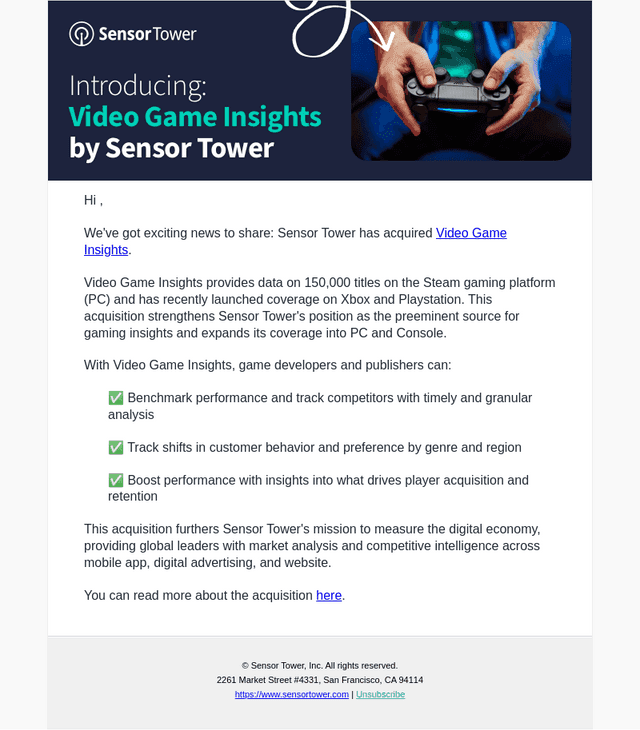Sensor Tower acquires Video Game Insights 🚀