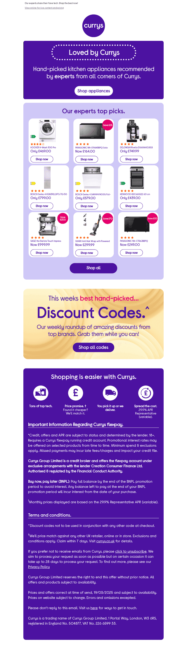 Currys email from Wed, Mar 19, 2025