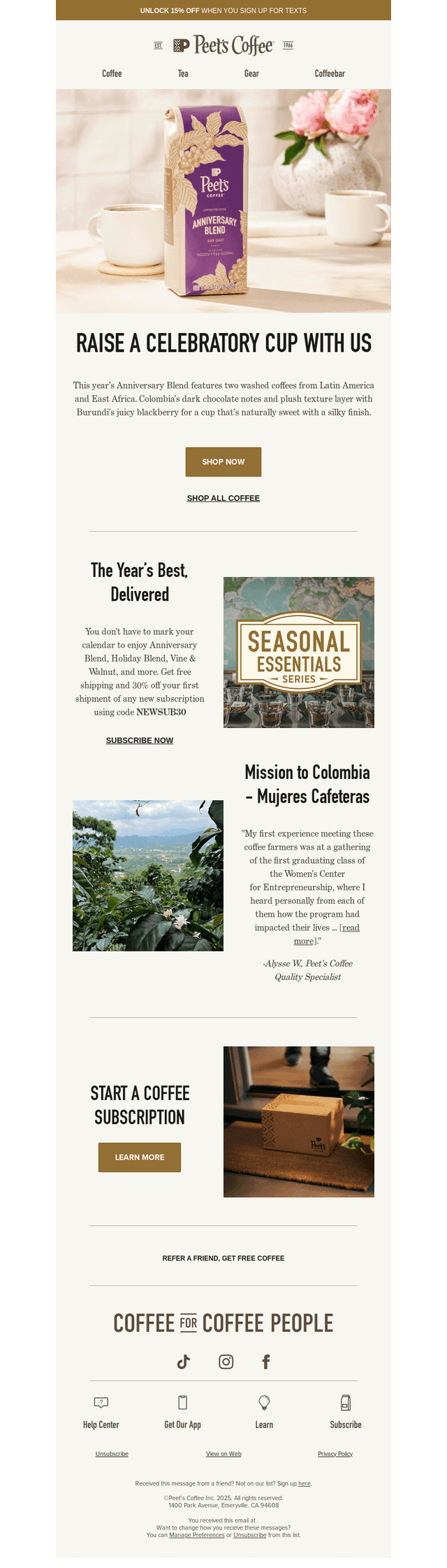 Peet's Coffee email from Wed, Mar 19, 2025