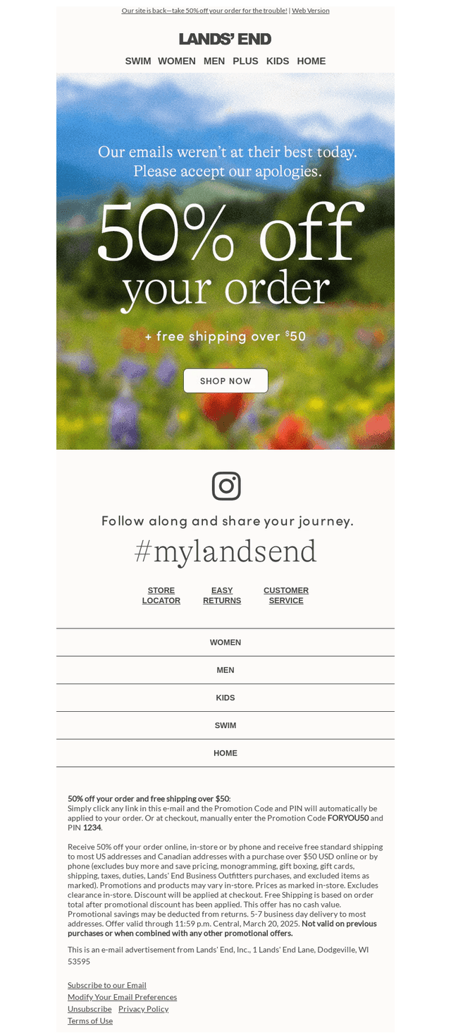 Lands' End email from Thu, Mar 20, 2025