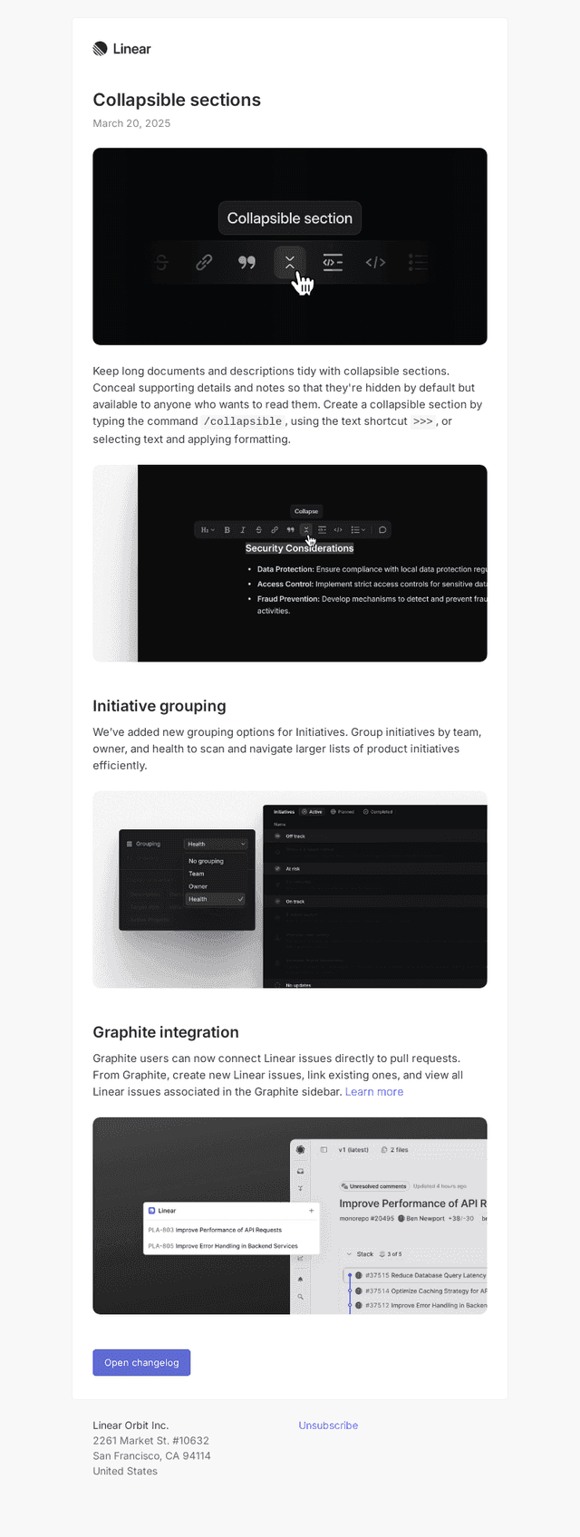 Changelog: Collapsible sections