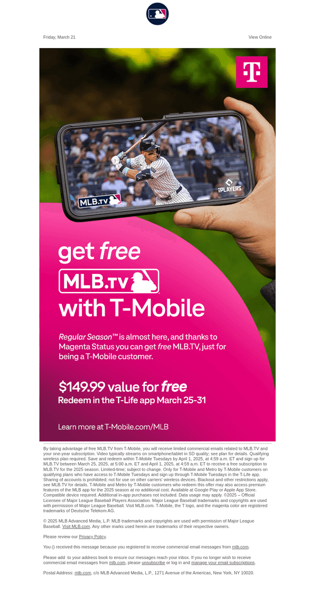 MLB email from Fri, Mar 21, 2025