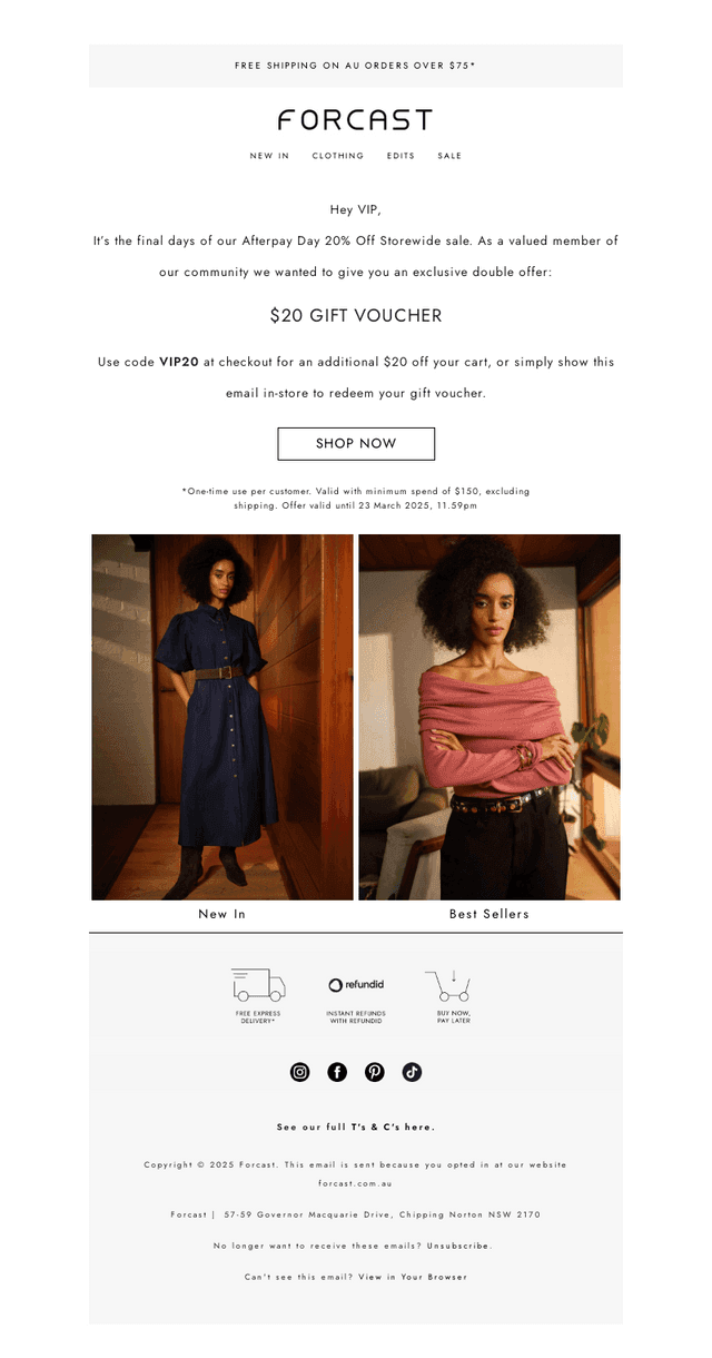 there, here’s your exclusive $20 gift voucher