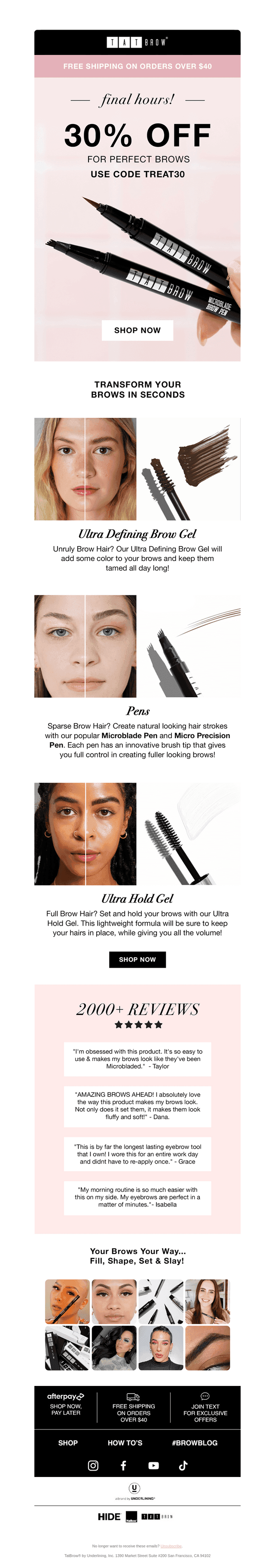 TatBrow email from Sat, Mar 22, 2025