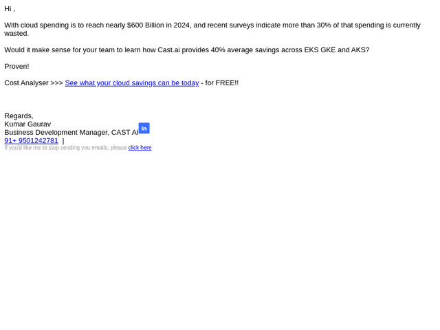 CAST AI email from Mon, Mar 24, 2025