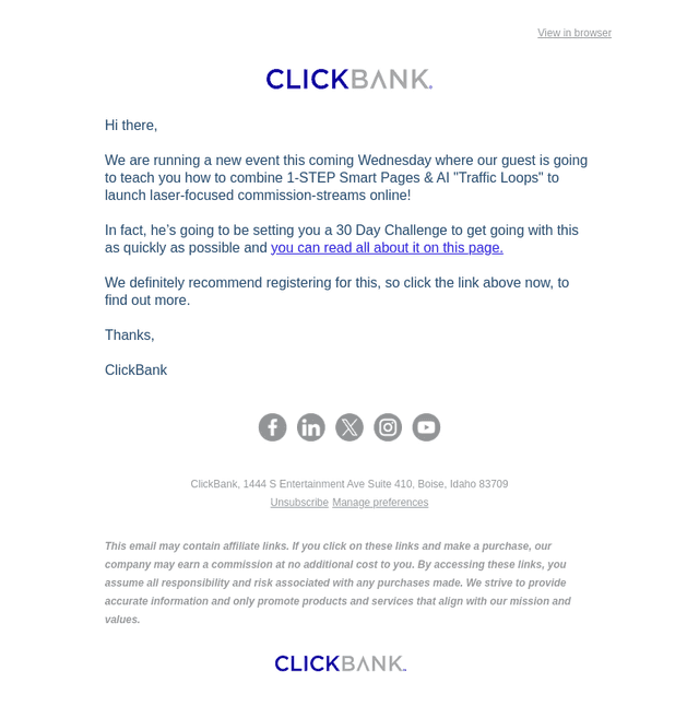 ClickBank email from Mon, Mar 24, 2025