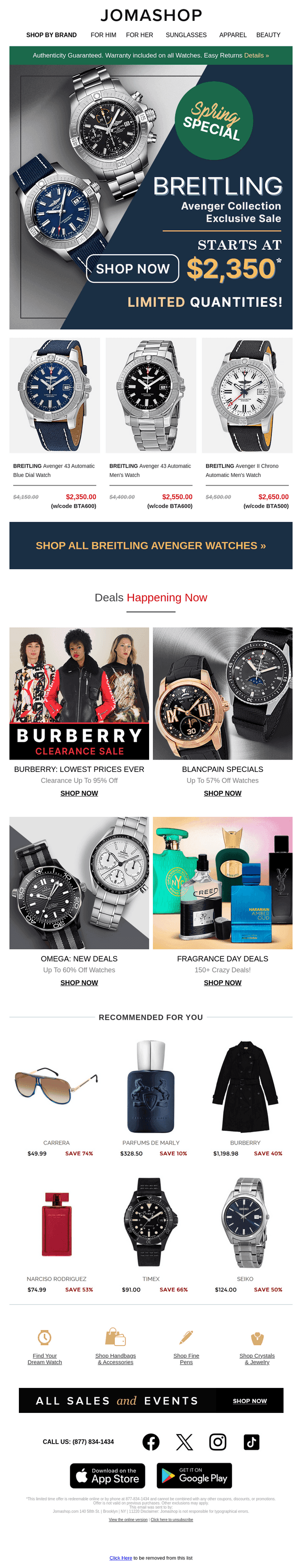 Jomashop email from Mon, Mar 24, 2025