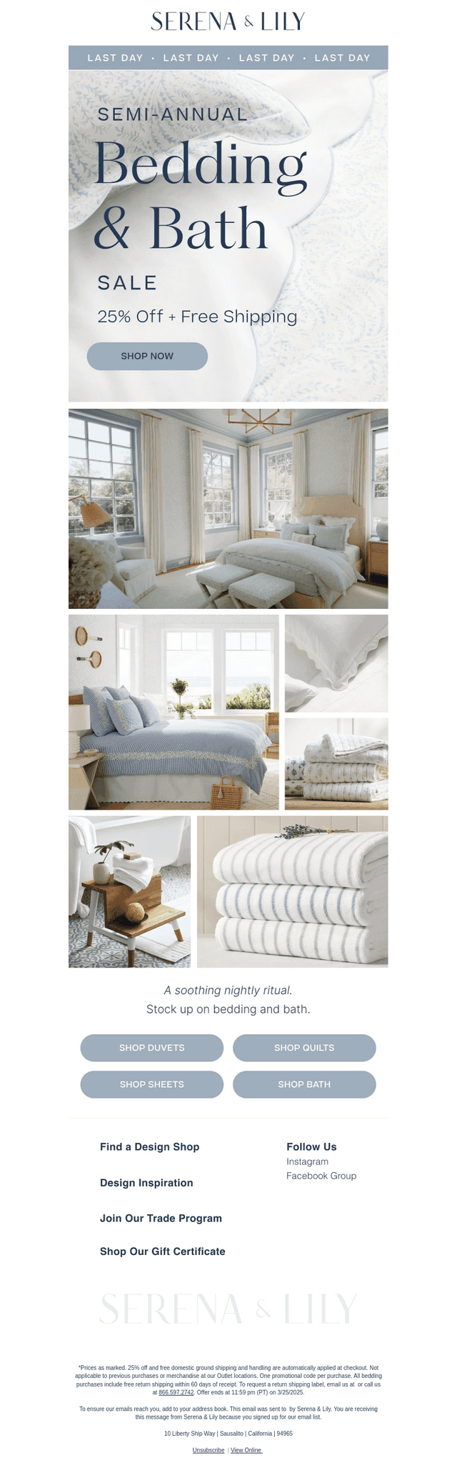 Ends tonight: 25% off bedding and bath.