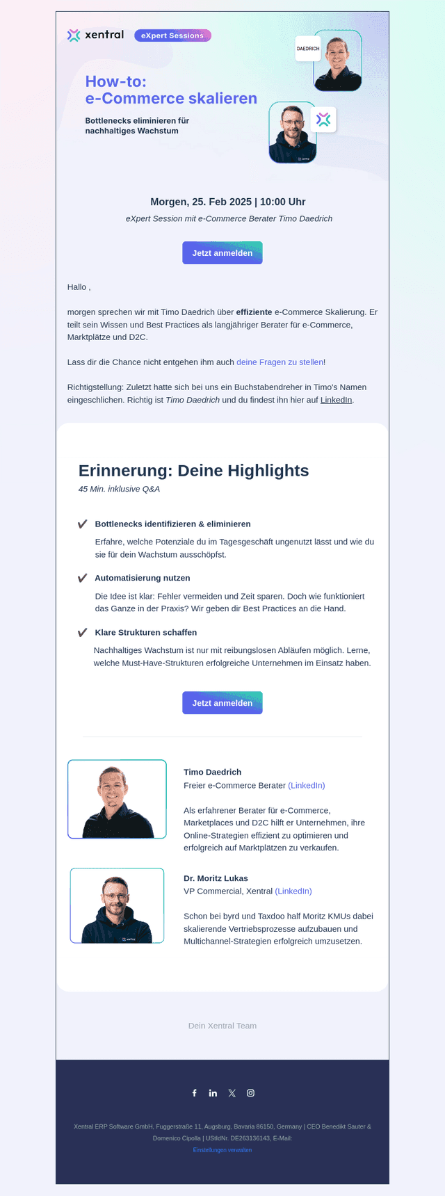 ⏳ Last Call: e-Commerce eXpert Session mit Timo Daedrich (Morgen)