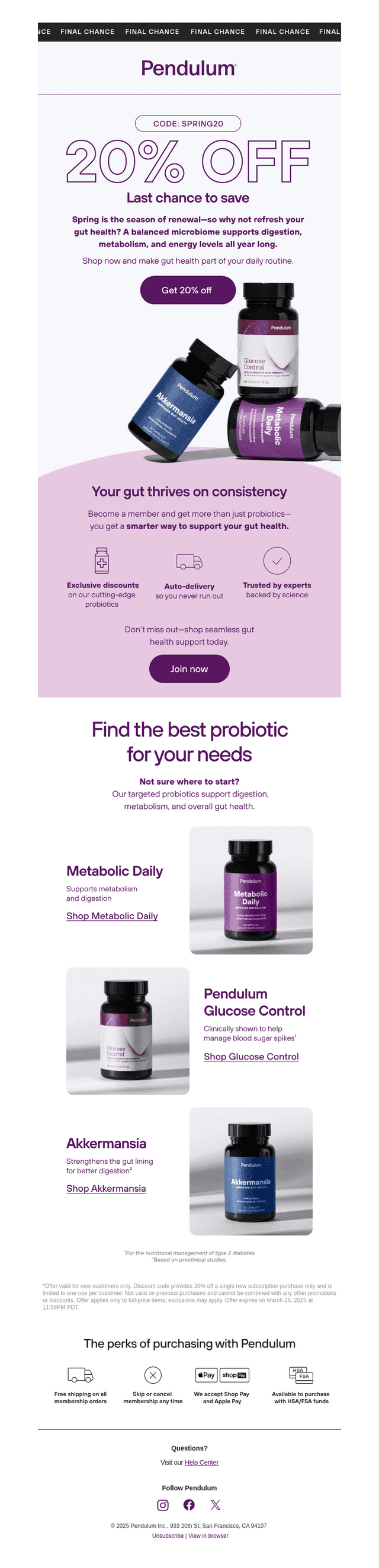 Pendulum Therapeutics email from Tue, Mar 25, 2025
