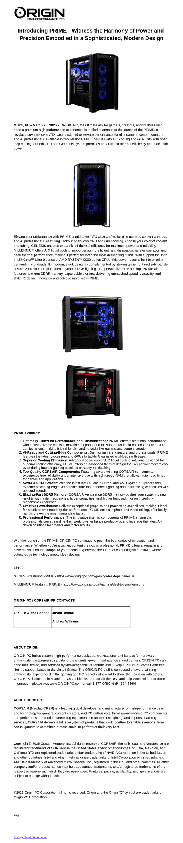 ORIGIN PC Unveils PRIME: The Ultimate Mid-Tower ATX Case for Elite Performance