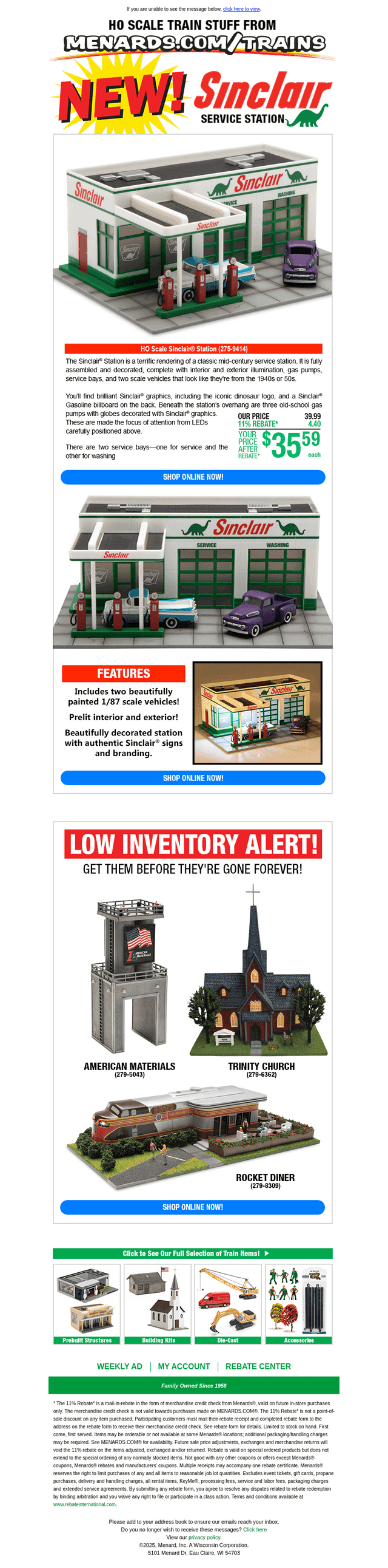 New! HO Scale Sinclair Station with Two Cars!