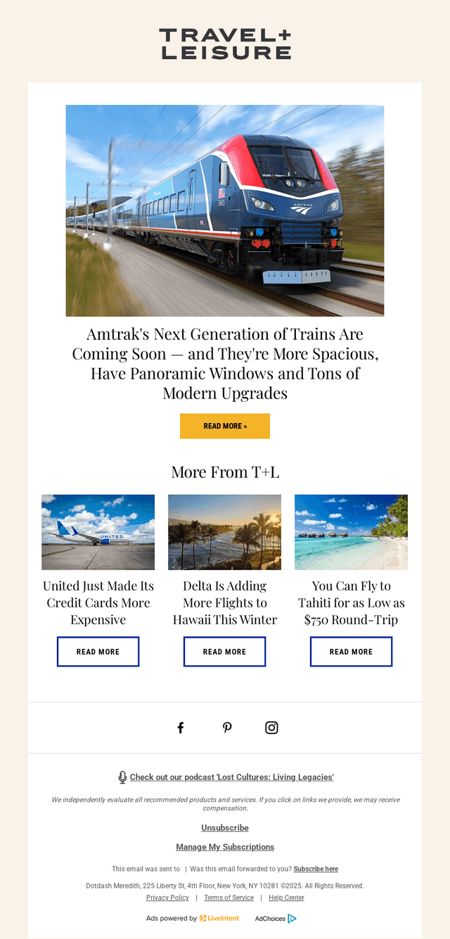 Travel + Leisure email from Tue, Mar 25, 2025