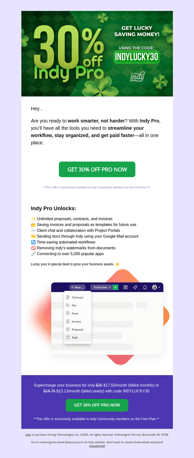 Get Lucky with Indy Pro! 🍀 Exclusive Offer Inside